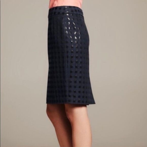 Banana republic Navy blue black check print Pencil skirt work career office - Picture 3 of 14